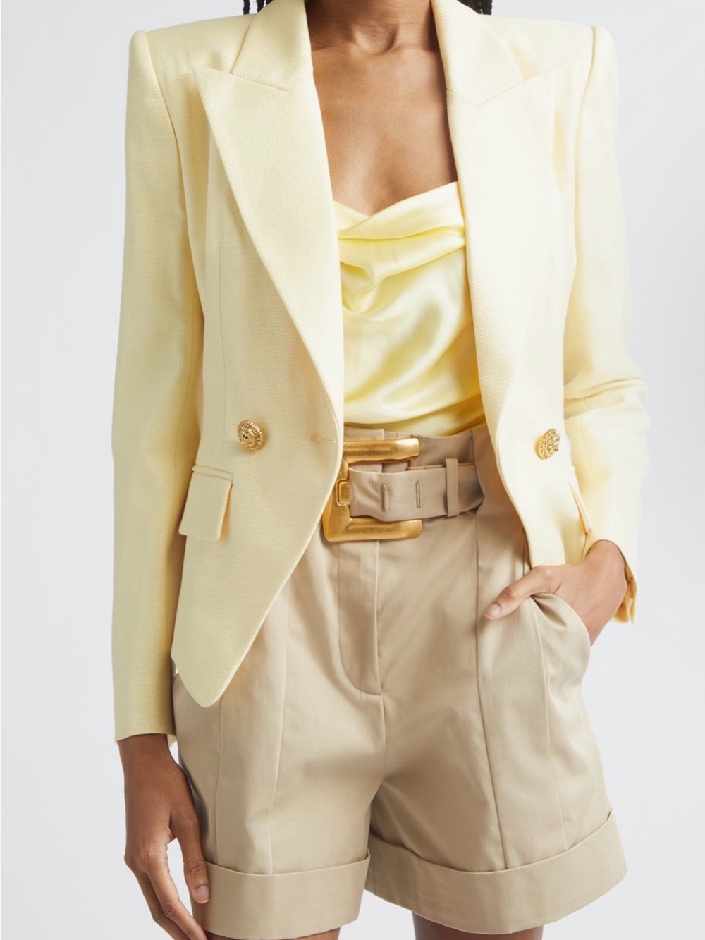 Balmain Pale Yellow Tailored Double-Button Blazer